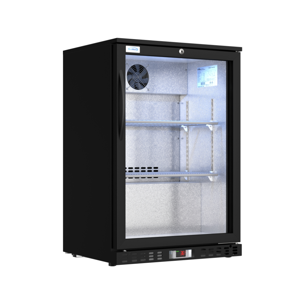 4.1 Cu. Ft. Stainless Steel Back Bar Cooler Counter Height Beverage Refrigerator with Glass Swing Door and LED Lighting in Black (Office or Commercial)