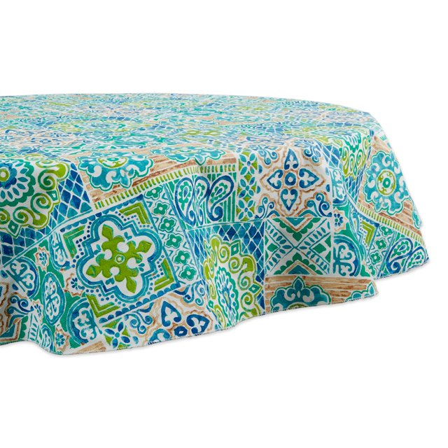 Mantel DII de vinilo con estampado de azulejos españoles, 70 cm, redondo, impermeable