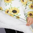 thumbnail image 3 of Oversized Wearable Blanket Hoodie,White Green Leaf Small Sunflower Pattern Sherpa Blanket Hoodie with Super Pockets,Super Warm Fuzzy Pullover for Women & Men, 3 of 6