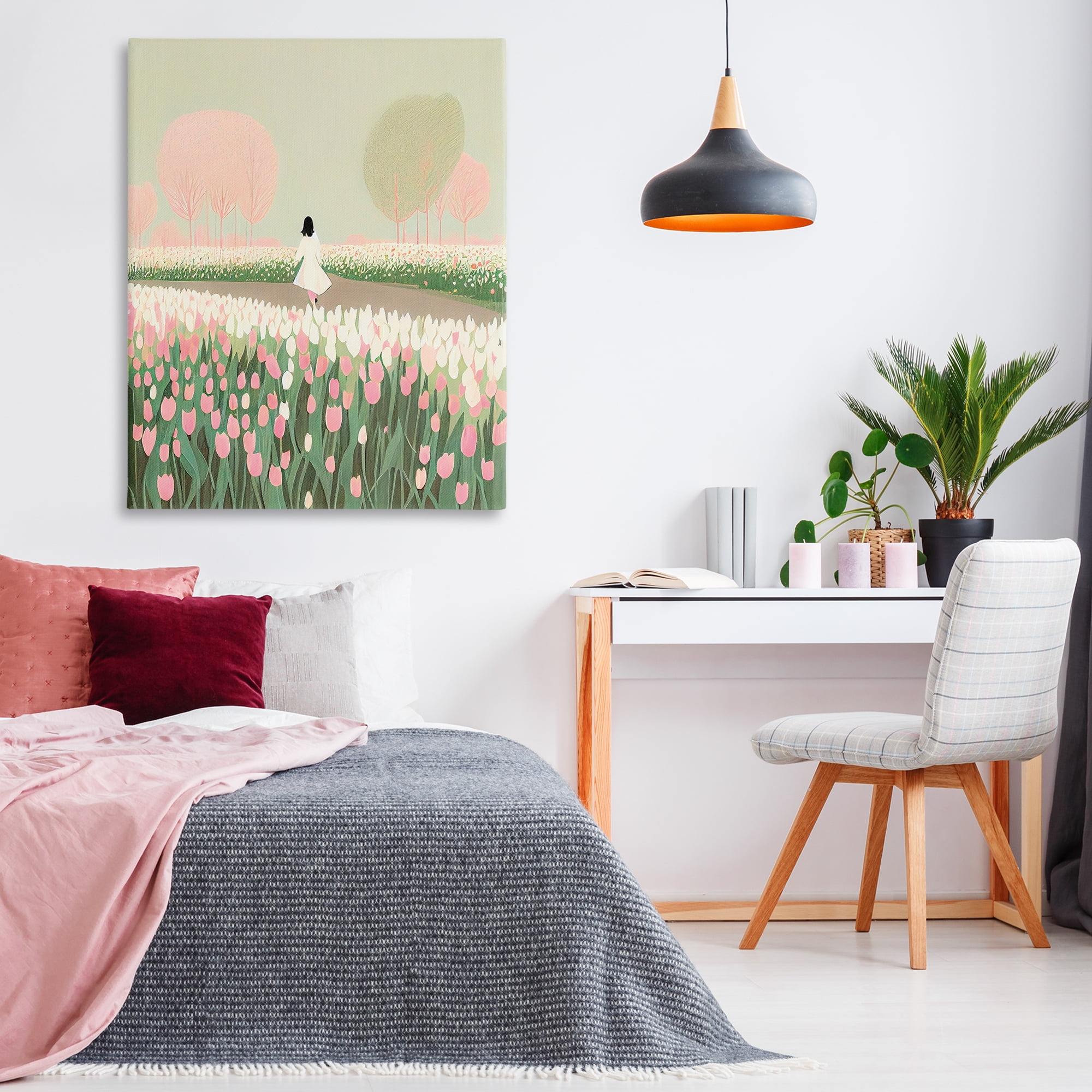 Stupell Industries Walking in Tulip Meadow Landscape Painting Gallery Wrapped Canvas Art Print Wall Art, 36 x 48