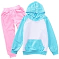 thumbnail image 4 of JIAYUE Girls Clothing Outfits Raglan Long Sleeve Color Block Hoodies With Pocket Solid Jogger Pants 2-Piece Sets School Playing,7-8 Years, 4 of 4
