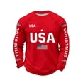 thumbnail image 2 of BUWTTED T Shirts for Man Long Sleeve Crew Neck USA Letter Print Graphic Knit Tees Independence Day Casual Red Shirt XL, 2 of 3