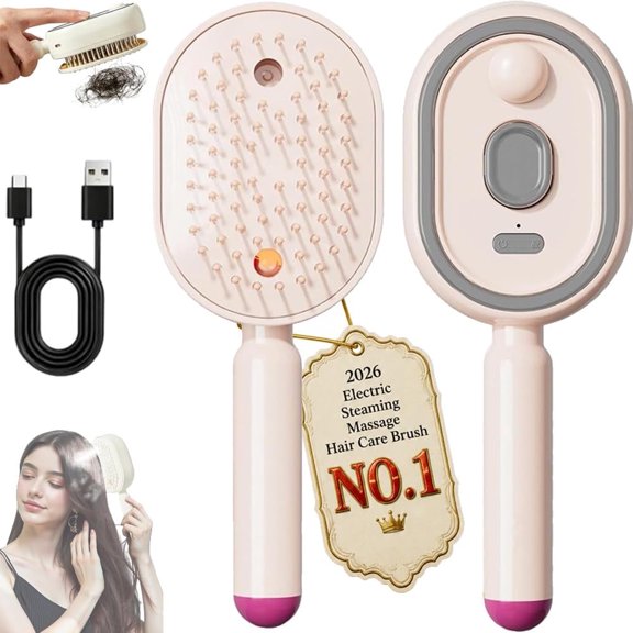 2026 Electric Steaming Massage Hair Care Brush, Upgraded Detangling Steam Sesh Brush for Hair, Rechargeable Straightener with Water Spray, 3-in-1 Mist Cushion Massage Comb Cleaning for Women