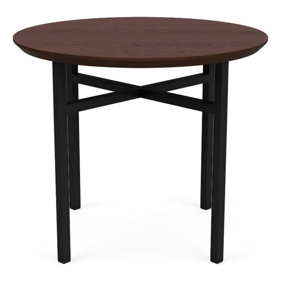 Avon Reception Waiting Round End Table 24" HPL Top / Black Steel / Walnut