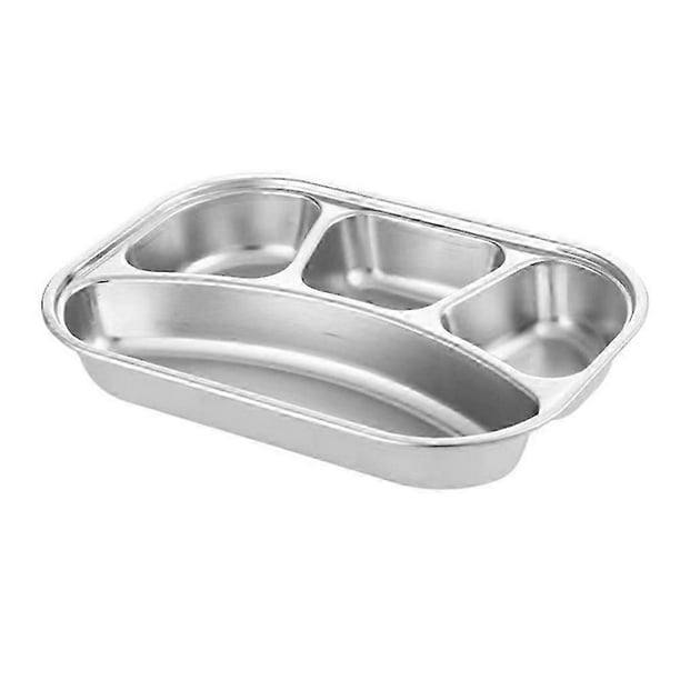 1 Set Stainless Steel Plate Lunch Box Durable Canteen Office Lunch Box (Silver)
