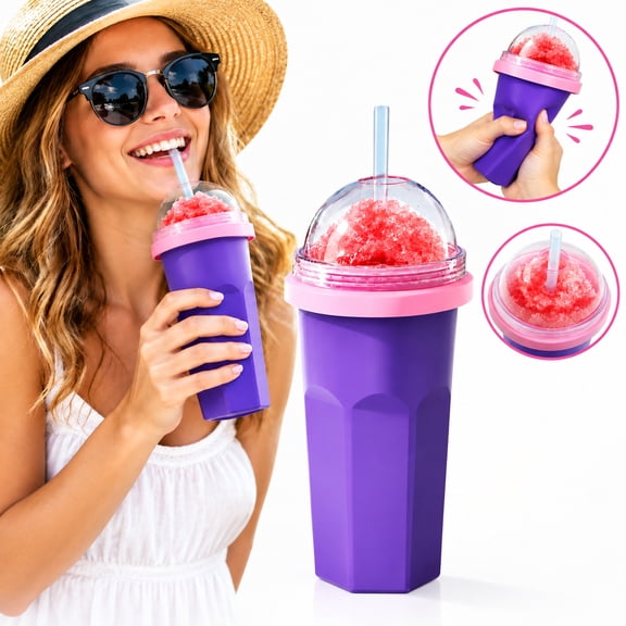 Squeezable Slush Cup with Straw, Slushies Maker for Parties and Picnics