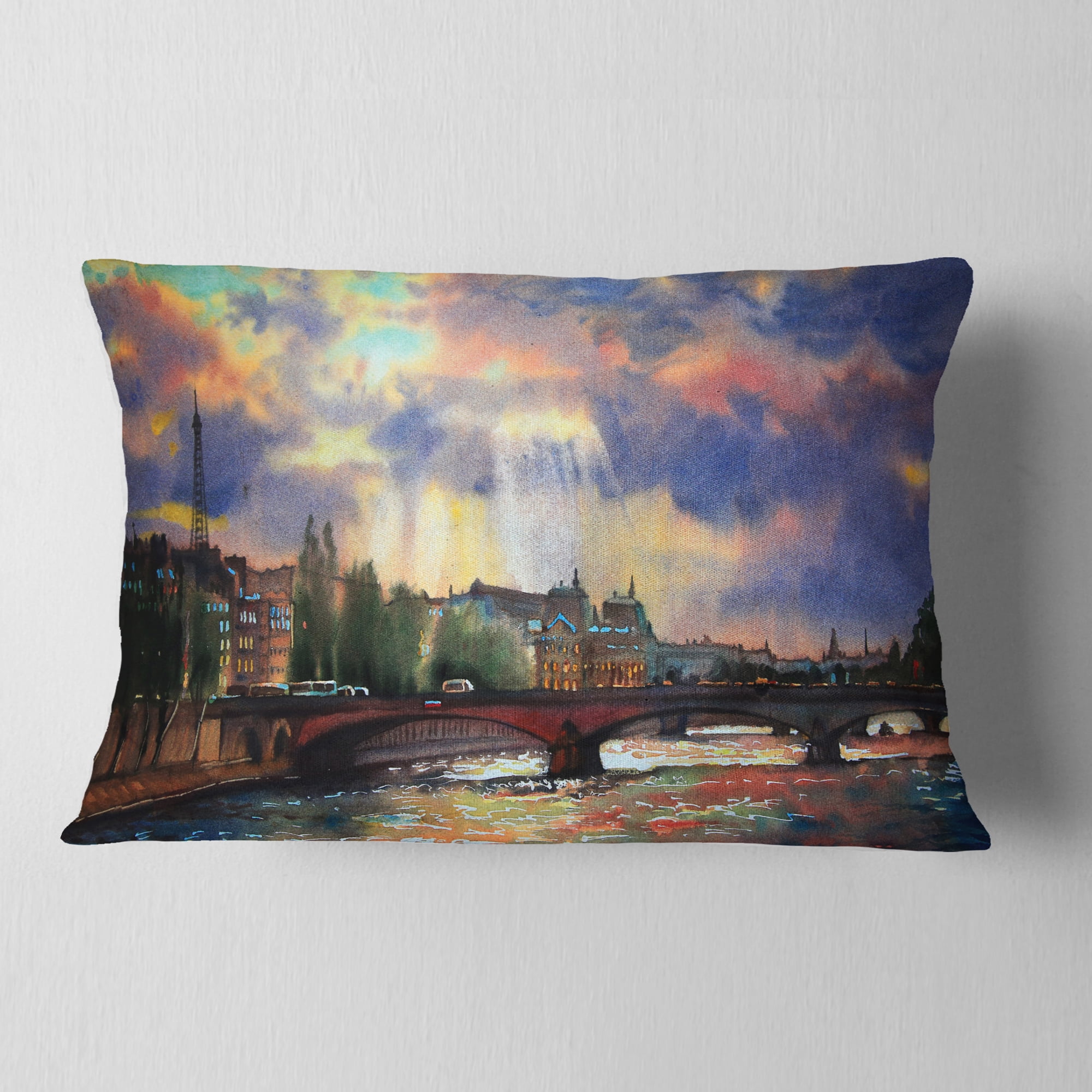 Designart Fabulous Paris City Watercolor - Photography Throw Pillow - 12x20