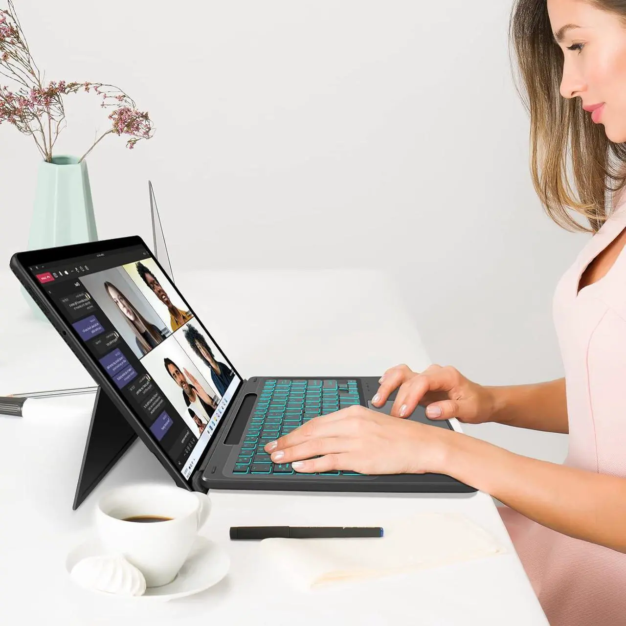 Type Cover for 13 inch Microsoft Surface Pro 11 / Pro 10 / Pro 9 / Pro 8 / Pro X Wireless Thin Bluetooth Keyboard with Trackpad, 7 Colors Backlit Pencil Holder