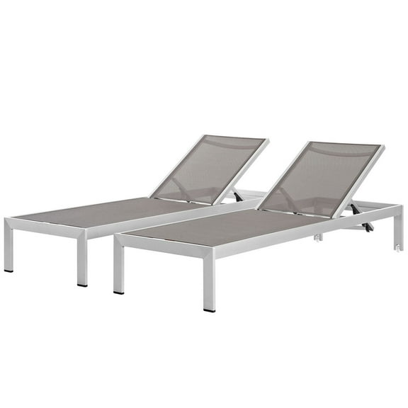 Lounge Chair Chaise, Set of 2, Grey Gray Silver, Aluminum Metal, Outdoor Patio Balcony Cafe Bistro Garden Hospitality Restaurant, Modern Contemporary HB33051