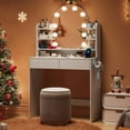 thumbnail image 5 of Akaber Makeup Vanity with Mirror and LED Lights, 3 Color Lighting, Power Outlet, Small Vanity Desk with 2 Drawers, 6 Shelves, Dressing Table for Small Spaces, 5 of 9