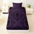 thumbnail image 3 of Homewish Boho Hipple Skull Twin Sheets,Vintage Purple Damask Bedding,Halloween Gothic Bed Set,3-Piece,1 Fitted Sheet and 1 Pillowcase, 3 of 6