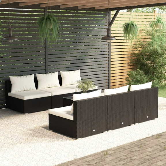vidaXL 7 Piece Patio Lounge Set with Cushions Poly Rattan Black