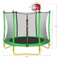 thumbnail image 2 of JAMPOOCA 65" Round Trampoline, 5.5FT Indoor Mini Toddler Trampoline with Enclosure, Basketball Hoop and Ball, Outdoor Recreational Trampolines for Kids, Grass Green, 2 of 7