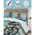 thumbnail image 3 of Quilts Queen Size Bedding Set, Nautical Anchor Reversible Summer Quilt 3 Pieces, Retro Blue Brown Wooden Boards Farmhouse Lightweight Bedspreads Coverlets with 2 Pillow Shams for All Seasons, 3 of 5