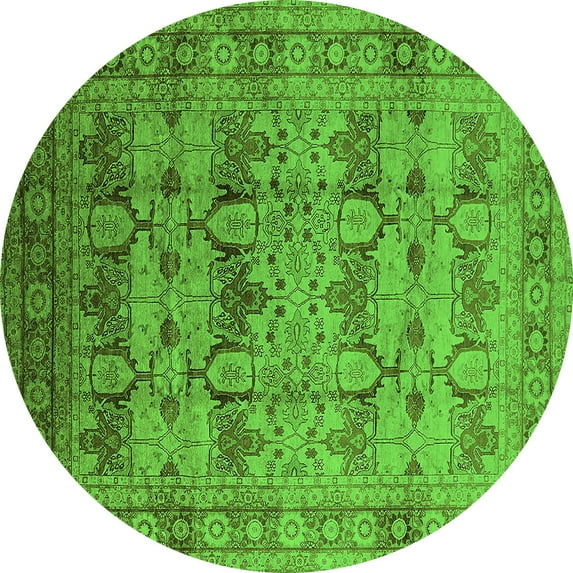Ahgly Company Indoor Round Oriental Green Industrial Area Rugs, 5' Round