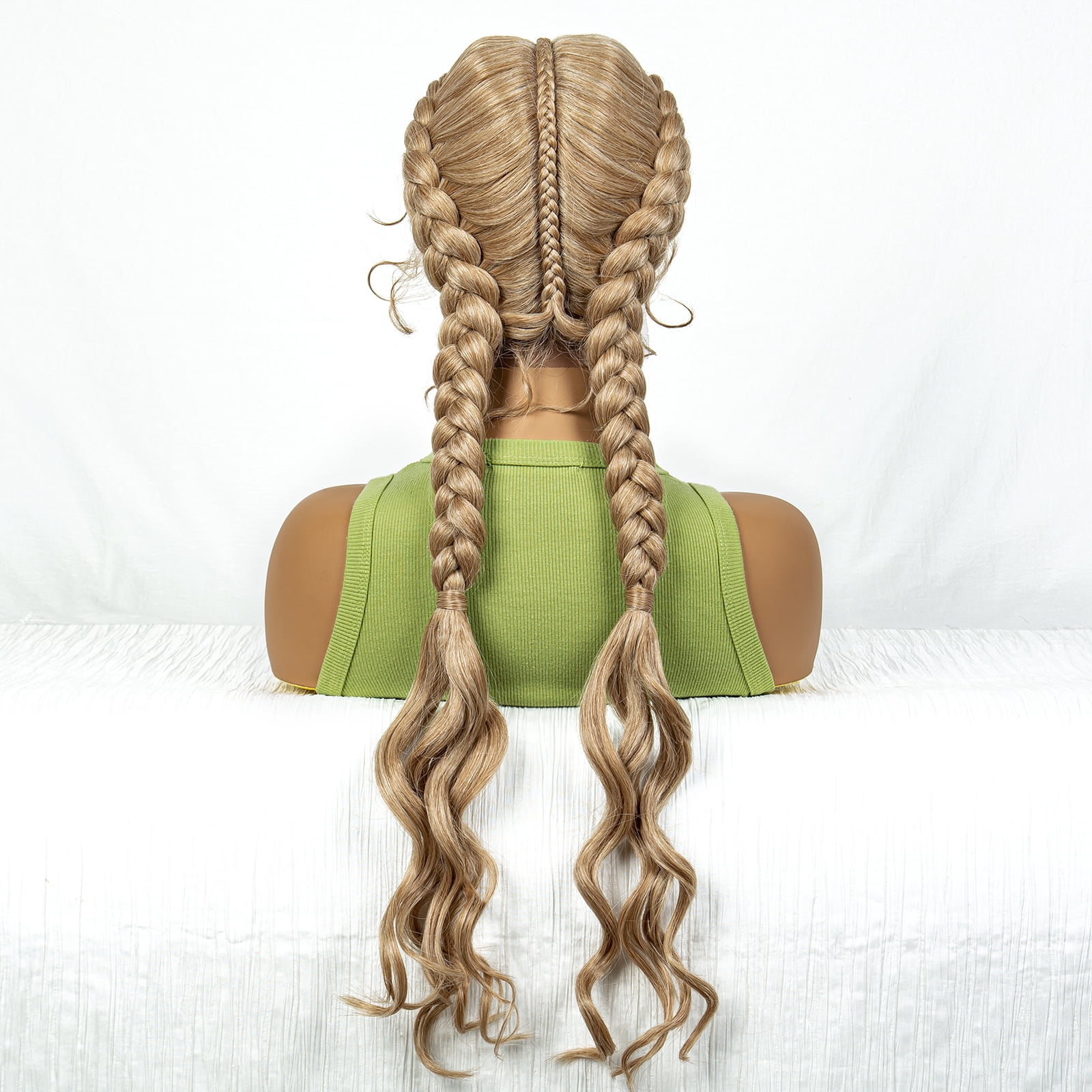 Synthetic Braided Wigs with Curly Wave for Women Lace Frontal Twist Braids Wig with Baby Hair for Girls 30 Inches (27/613 Color)