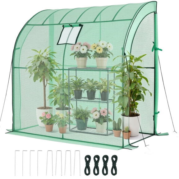KFFKFF Walk-in Greenhouse, 78" x 39.4" x 78.7" Outdoor Greenhouse with Window, PE Cover, 3-Tier Shelving, Roll-Up Zipper Doors, Portable Garden Hot House for Plants in Backyard