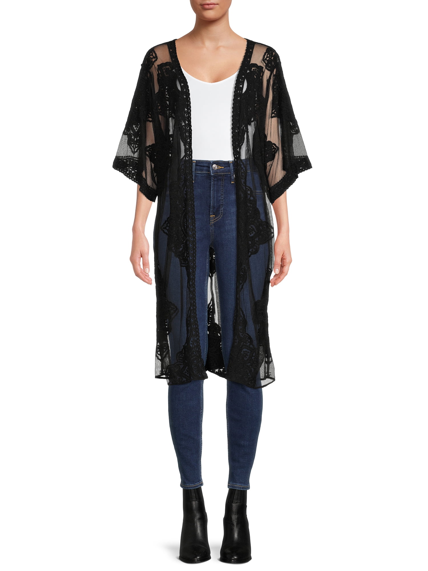 Time and Tru Women's Semi-Sheer Lace Layering Top