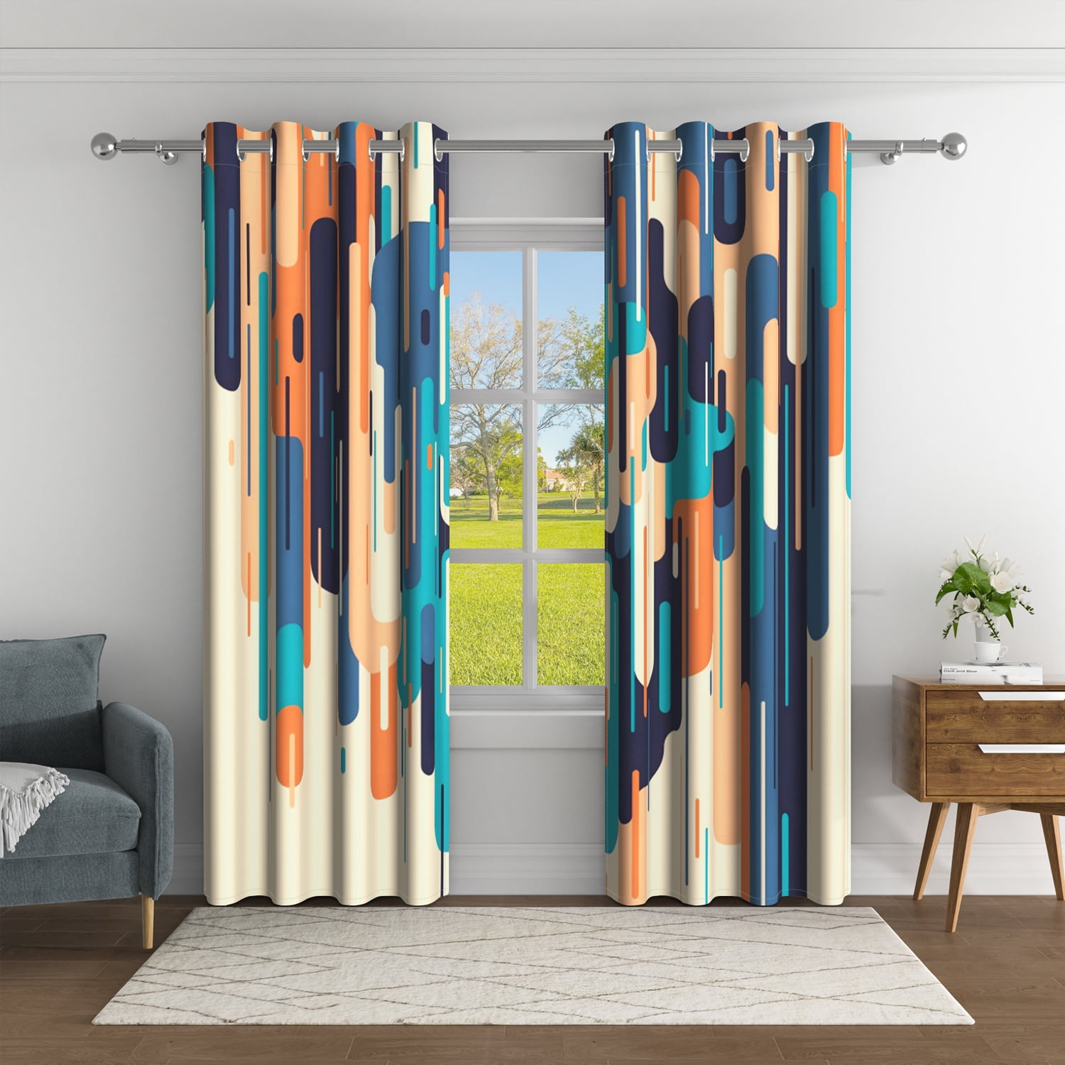 Aofoto Abstract Color Blackout Curtains , Ombre Grommet Top Window Curtains for Bedroom Living Room , 2 Panel , 52"x84"