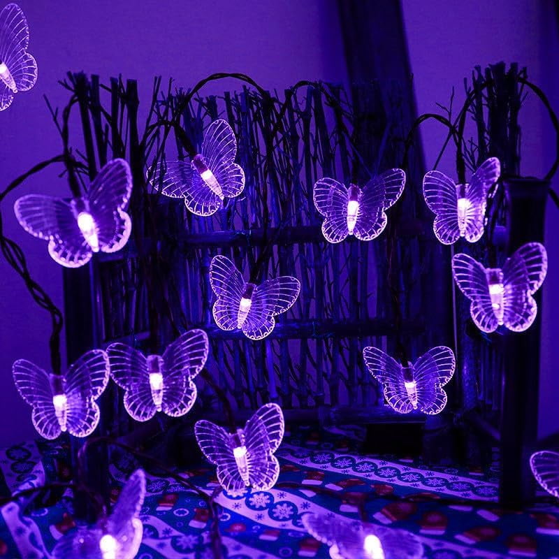 Huiyi LED Butterfly String Lights, 7m 50LED Outdoor Solar Powered String Light 8Mode Indoor for Lighting for Lawn Patio Wedding Party Decor
