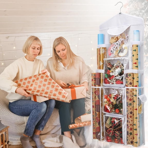 Double-Sided Gift Wrap Organizer with 16" x 41" Storage for Wrapping Paper and Bows