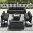 thumbnail image 2 of LayinSun 13 Pieces Outdoor Patio Furniture Set with 44" Fire Pit Table Black Rattan Sectional Sofa Conversation Sets, 2 of 7