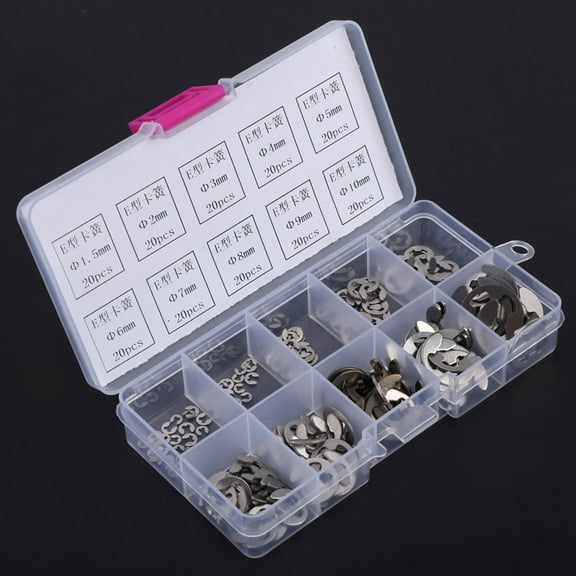200pcs Stainless Steel E Clip E Ring Retaining Ring Assortment M1.5 M10