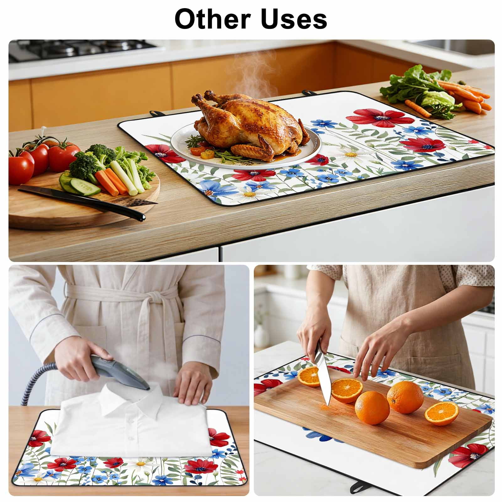 Blue Red Spring Floral Stove Top Cover for Electric Stove, Heat-proof & Non Slip Glass Top Stove Cover Protector, Pastoral Flowers Watercolor Kitchen Flat Cooktop Rubber Mat 24x21 Inches
