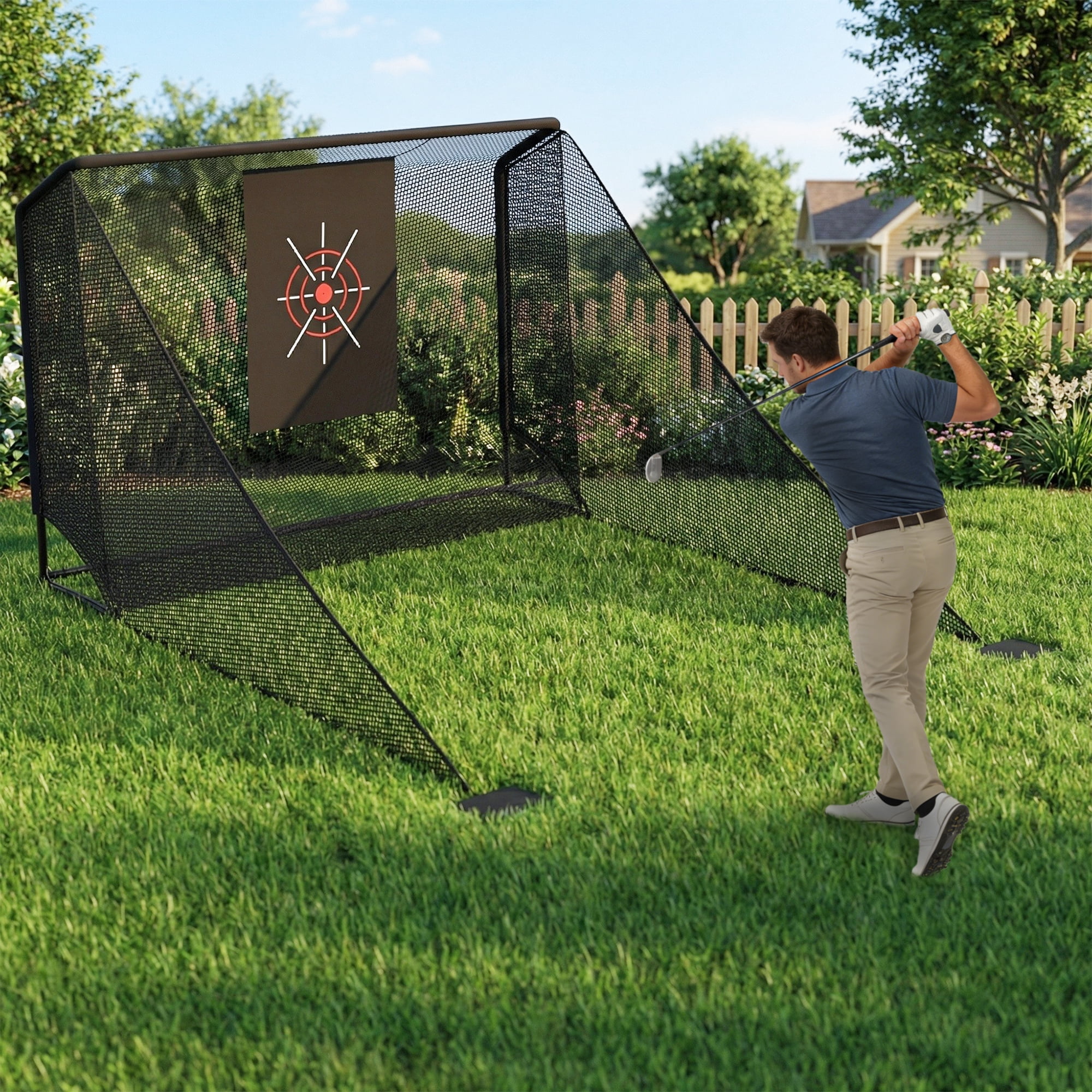 Miniyam 10 x 7 ft Golf Practice Net with Auto Ball Return – Portable Hitting Enclosure with Side Barriers, Includes Carry Bag & Ground Stakes, for Backyard & Indoor Use