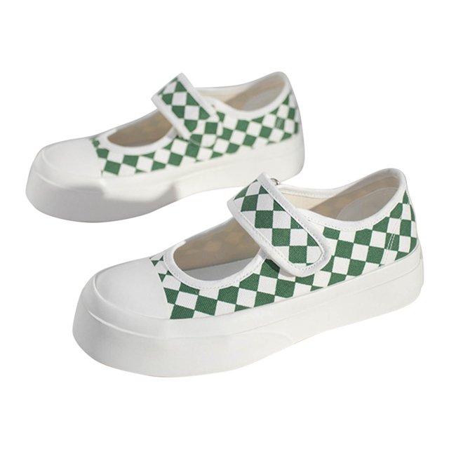 Zapatos de Lona 3,5 CM Suela Gruesa Punta Redonda Suave Cómoda Textura Inferior de Goma Correa en el Tobillo Zapatos de Verano para Mujer Verde 37