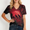 thumbnail image 4 of DORKASM Halloween Women's Shirts V Neck Spooky Comfy T Shirt Short Sleeve Ghost Graphic Skeleton 2026 Tshirt Funny Print Vacation Loose Shirt Red L, 4 of 5