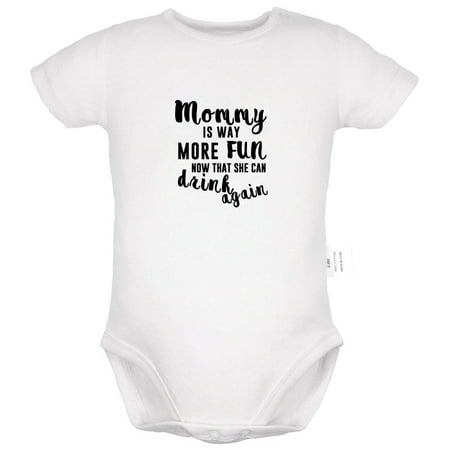 

Mommy Is Way More Fun Now That She Can Drink Again Funny Rompers For Babies Newborn Baby Unisex Bodysuits Infant Jumpsuits Toddler 0-24 Months Kids One-Piece Oufits (White 6-12 Months)