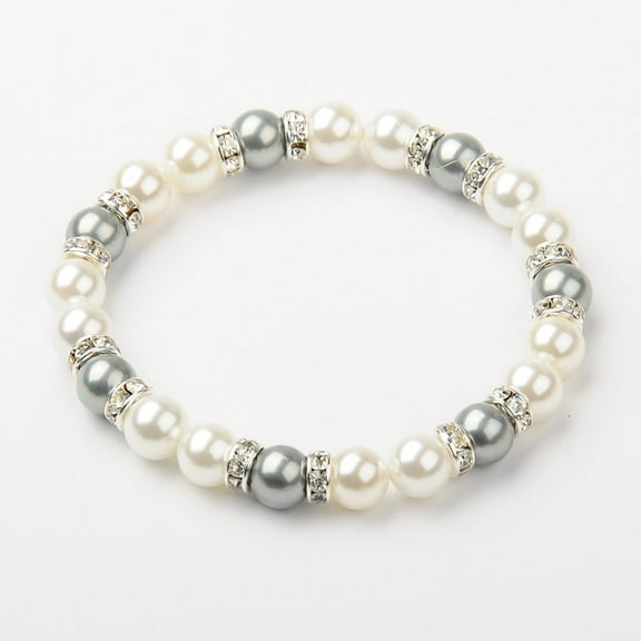 20 pc Shell Pearl Bracelets Beaded Bracelets for Women Stretchy Bracelets with Middle East Rhinestones Light Grey 55mm