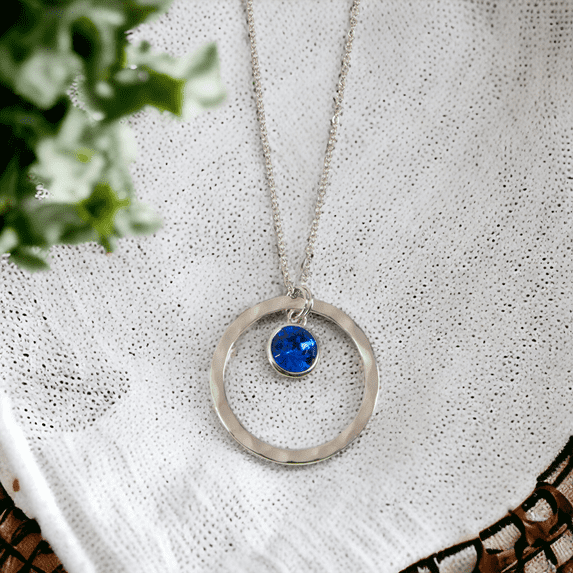 Howard's Blue Crystal and Silver Ring Drop 18" Pendant Necklace for Women