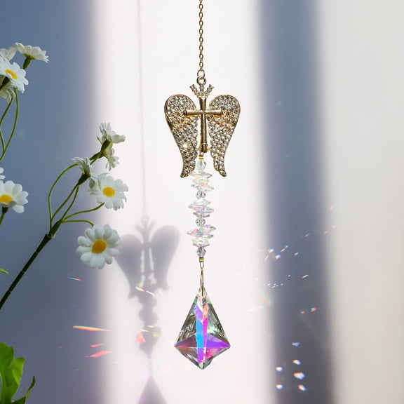 Crystal Suncatcher Pendant Wind Chime Hanging Ornament with Prisms for Window Home Decor, Rainbow Maker Solar Catcher Gift for Indoor Outdoor Garden