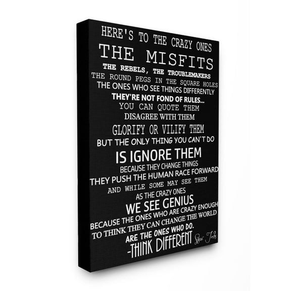 Stupell Industries Crazy Ones Inspirational Quote Word Black And White Design Super Canvas Wall Art by Daniel Sproul