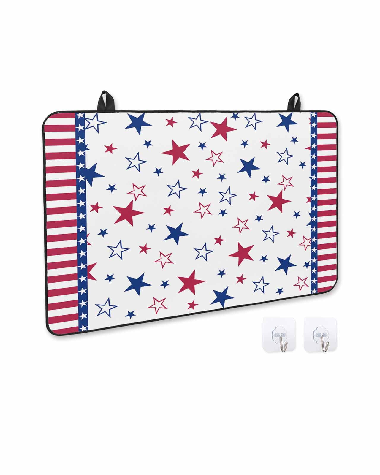 nqOlkjepod Large Induction Cooktop Protector Mat 24"x21", 4th of July Stove Top Covers for Electric Stove, Blue Red Stripe Stars Independence Day Stove Burner Cover Mats, Glass Top Stove Cover