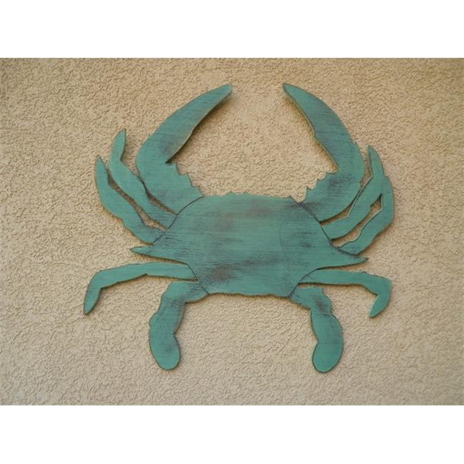 Handcrafted Decor BBCrab Wooden Rustic Coastal Blue Wall Mounted Crab