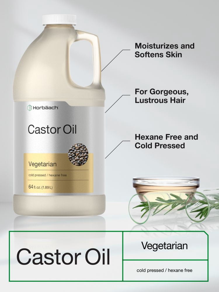 Castor Oil 64oz | for Hair, Eyelashes & Eyebrows | Vegetarian for Men and Women | by Horbaach