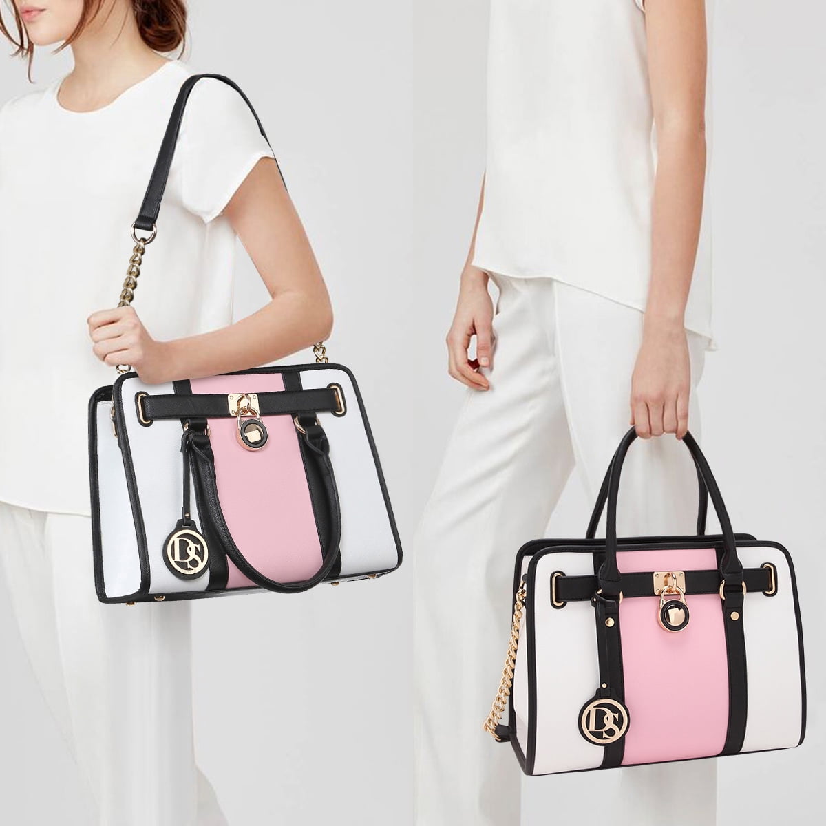 Dasein Women Handbags Purses Two Tone Satchel Bags Top Handle Shoulder Bags Work Tote with Matching Wallet