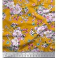 thumbnail image 1 of Soimoi Gold Cotton Duck Fabric Insect,Leaves & Pink Floral Printed Fabric 1 Yard 56 Inch Wide, 1 of 1