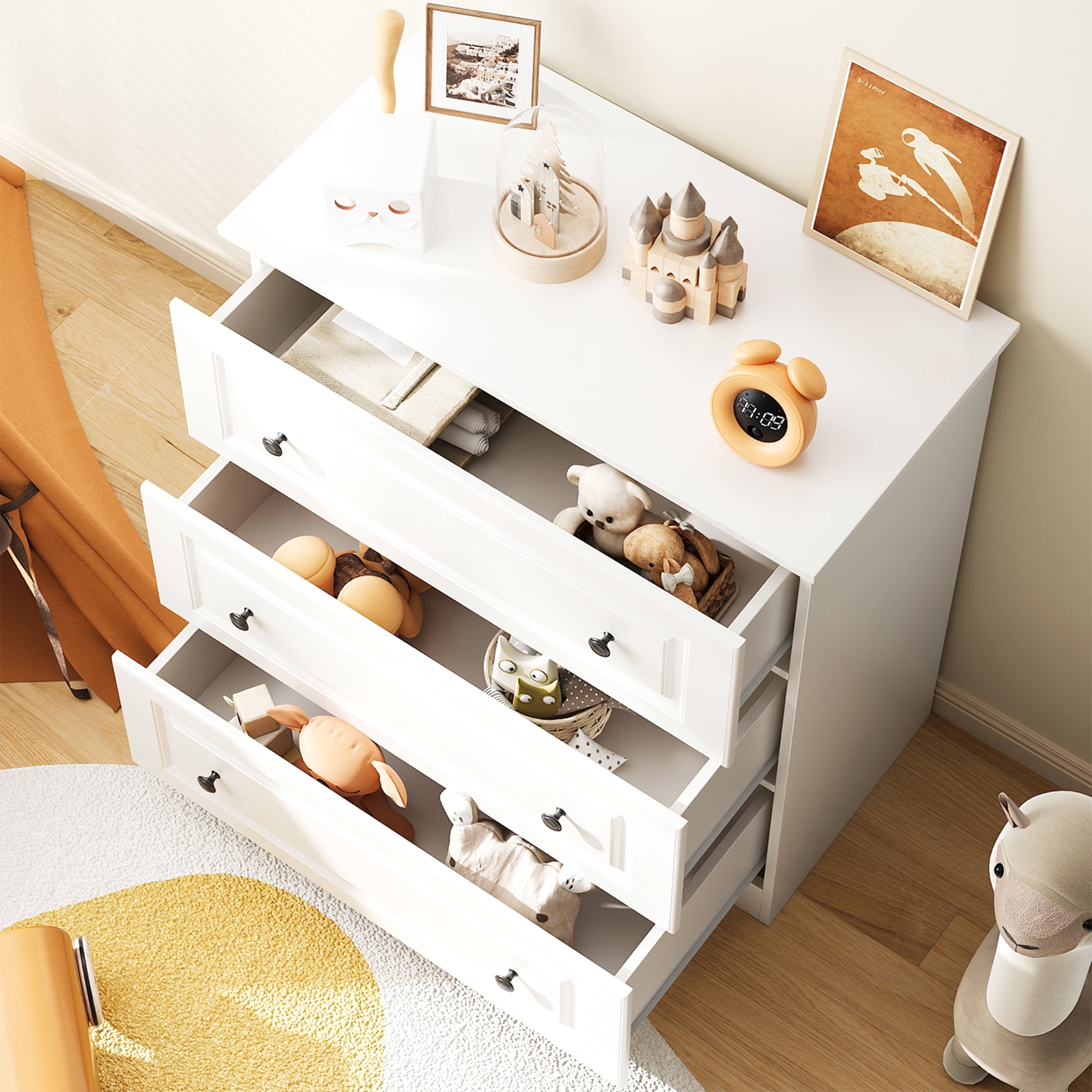 3 Drawer Dresser for Bedroom, White Storage Chest for Home Office & Kids Room, Space Saving Furniture with Smooth Gliding Drawers, Modern Narrow Organizer