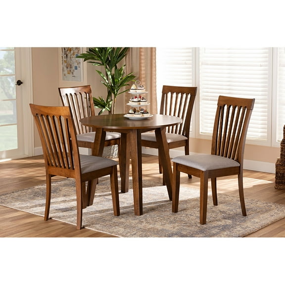 Baxton Studio Lida Modern and Contemporary Grey Fabric Upholstered and Walnut Brown Finished Wood 5-Piece Dining Set