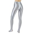 thumbnail image 5 of TiaoBug Women's Oil Glossy High Waist Pantyhose Solid Color Tummy Control Compression Leggings Silver M, 5 of 6