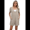 thumbnail image 2 of Mono de Verano para Mujer, de Corta, Holgado, Informal, con Cuello en V, Elegante y Cómodo, con Bolsillos, Color Caqui, Talla XL, 2 of 8