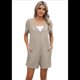 thumbnail image 2 of Mono de Verano para Mujer, de Corta, Holgado, Informal, con Cuello en V, Pantalones Cortos, Elegante, Cómodo, con Bolsillos, Color Caqui, XXL, 2 of 8