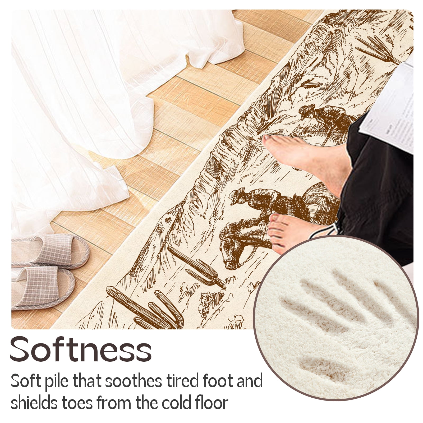 Wild Western Bathroom Rug 16"x47" Long Runner Non Slip Horse Bath Mat for Bathroom Soft Plush Fluffy Washable Bath Rugs Farmhouse Bathroom Decor