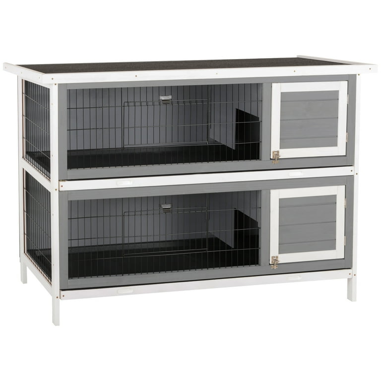PawHut 54 2 Story Large Rabbit Hutch Bunny Cage Wooden Pet House Small Animal Habitat with Lockable Doors No Leak Tray and Waterproof Roof for