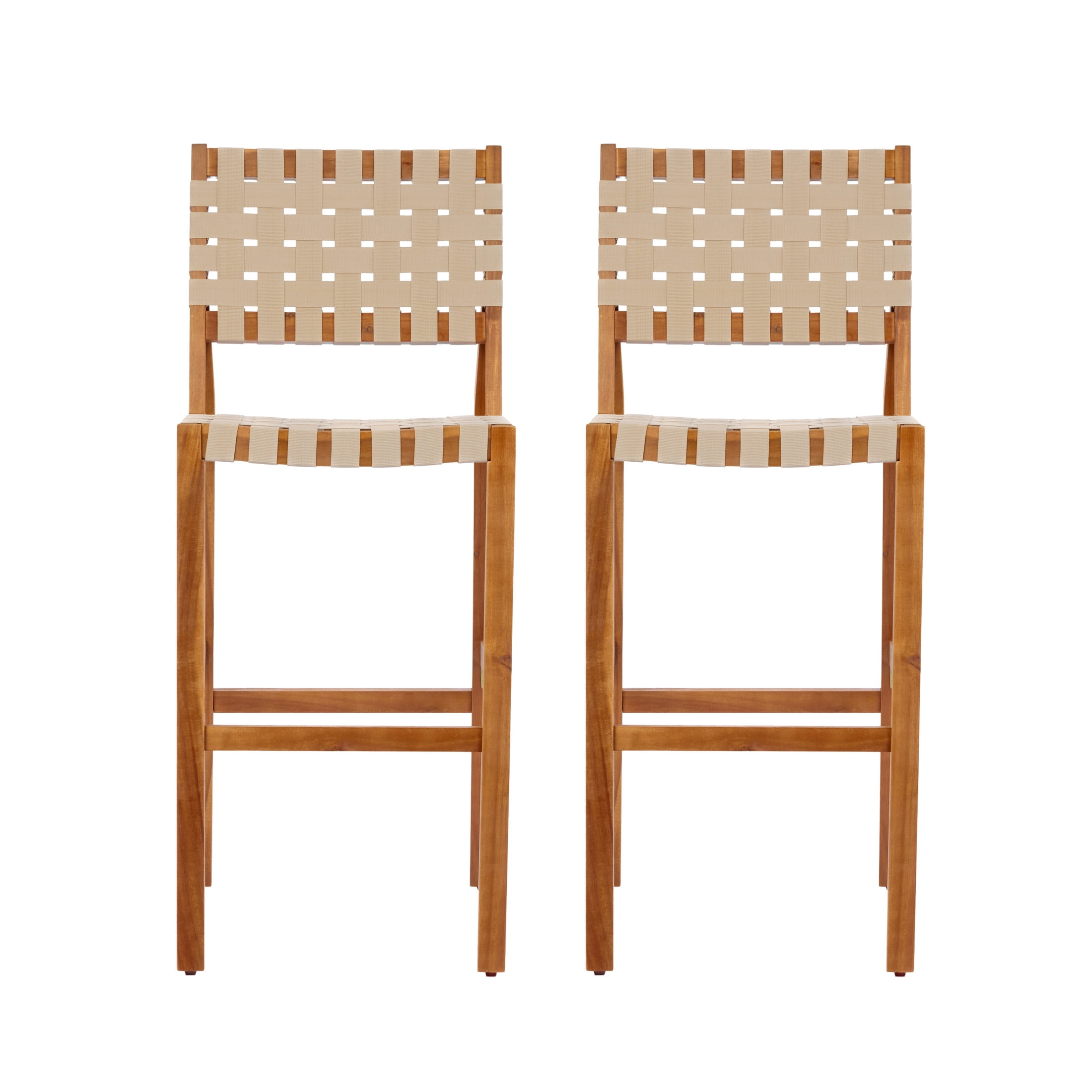 Christopher Knight Home 46"H Wooden Rope Back Outdoor Bar Height Dining Chair Set of 2, Teak+Beige