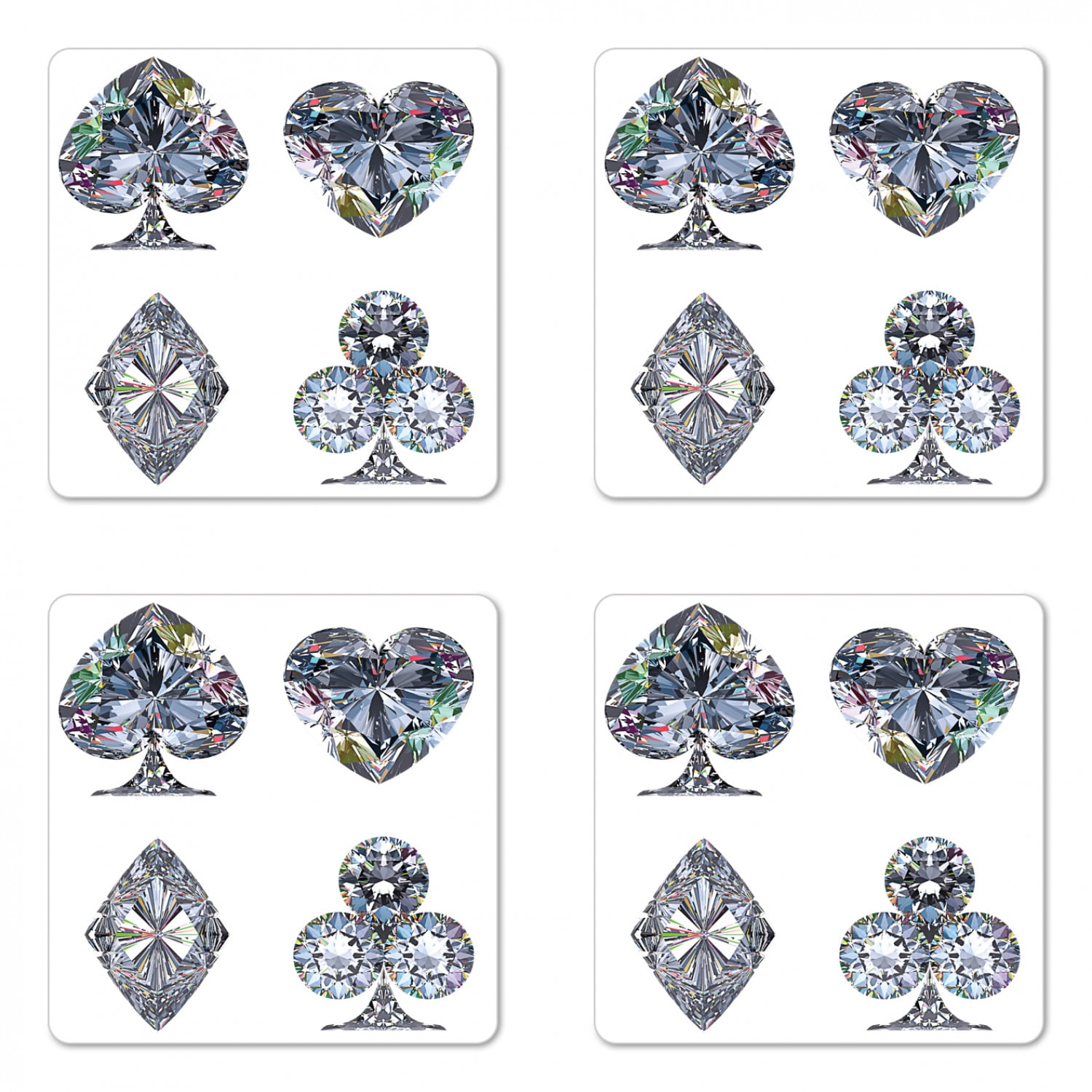 Diamond Coaster Set of 4, Playing Cards Diamonds Hearts Clubs Spades